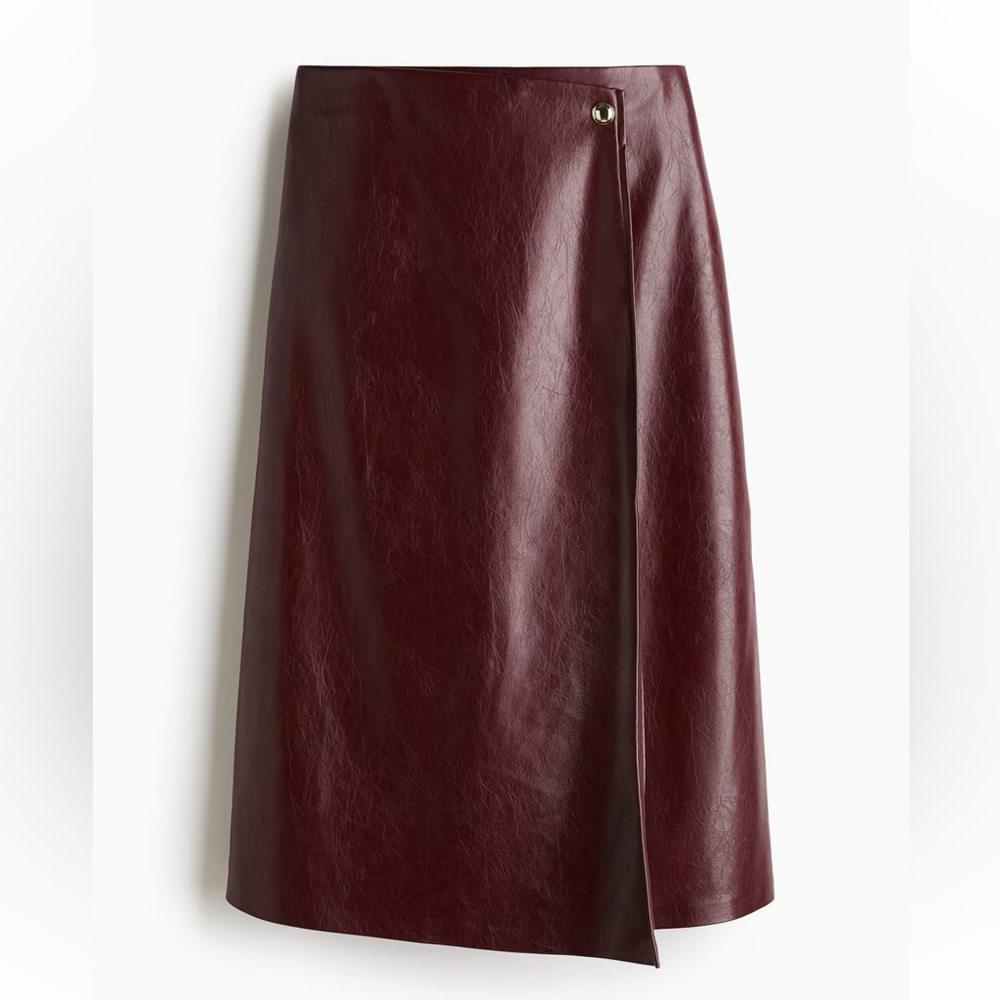 H&M burgundy faux leather wrap skirt